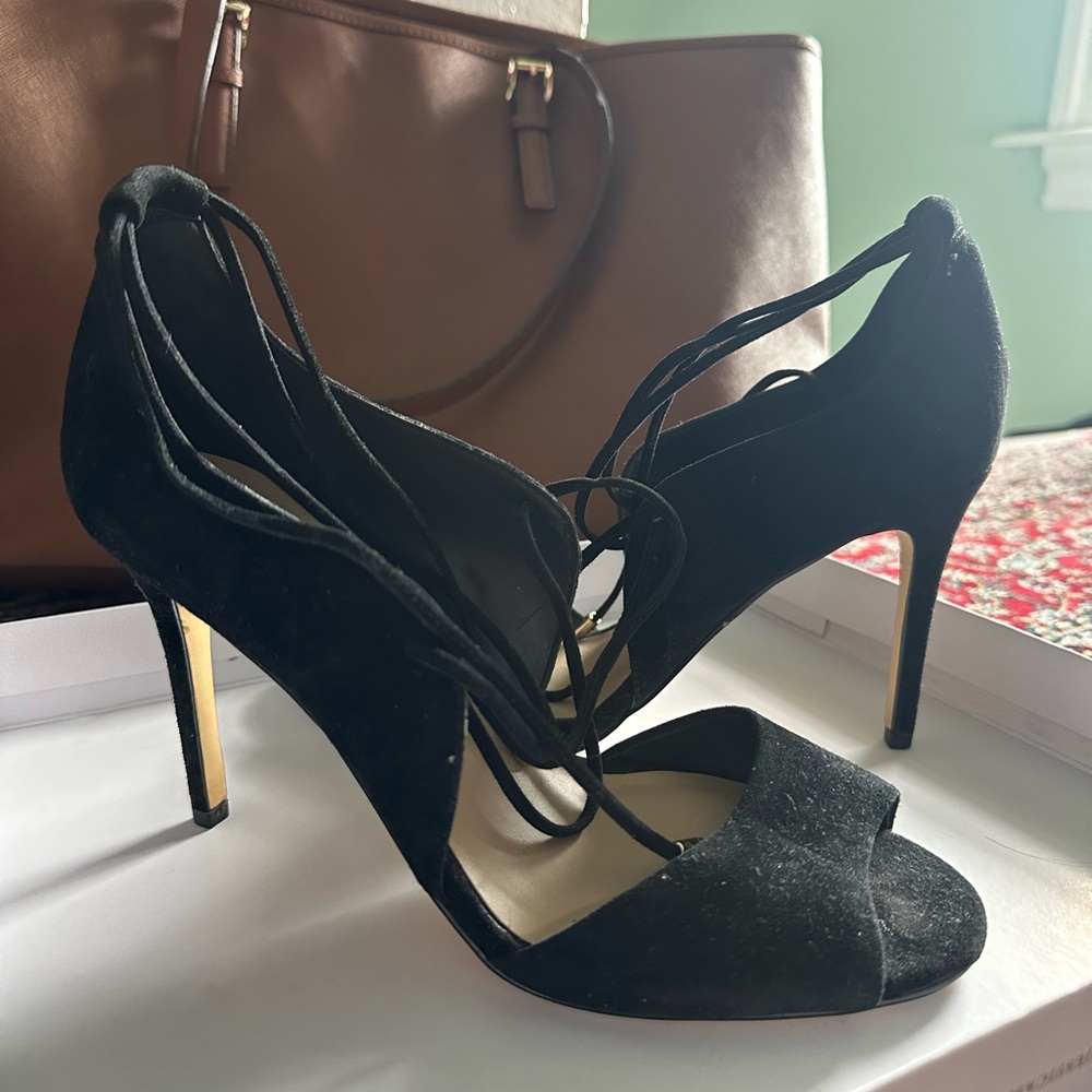 Lord & Taylor Black Velvet Heels w/ Straps